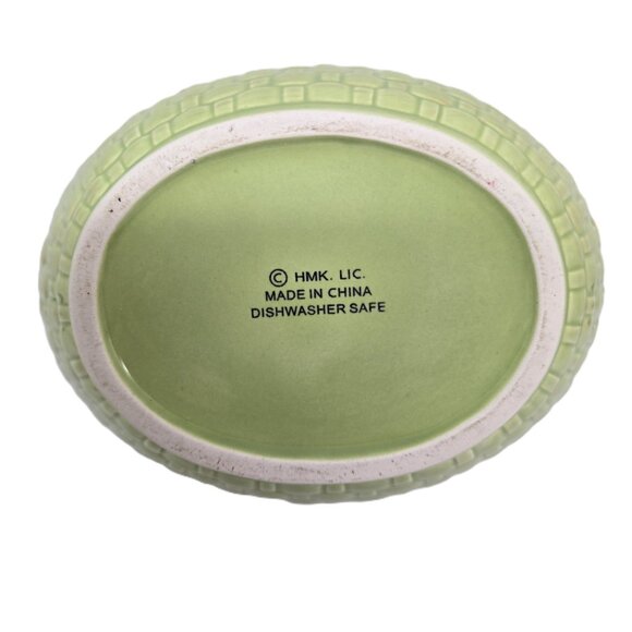 Hallmark Bunny Ceramic Trinket Bowl on a Green Basket - Picture 8 of 8
